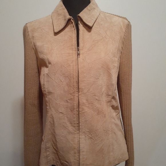 Coldwater Creek Suede & Ribbed Sweater Jacket Sz M - Picture 1 of 6